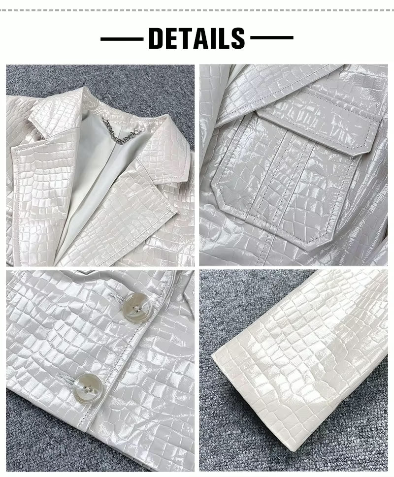 Sasha - Crocodile Print Sheep Leather Jacket