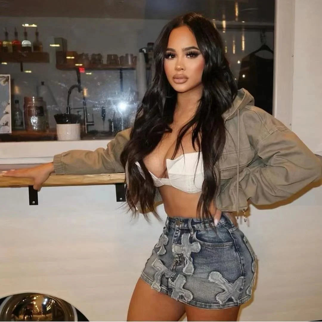 Trina Denim Cross Mini Skirt