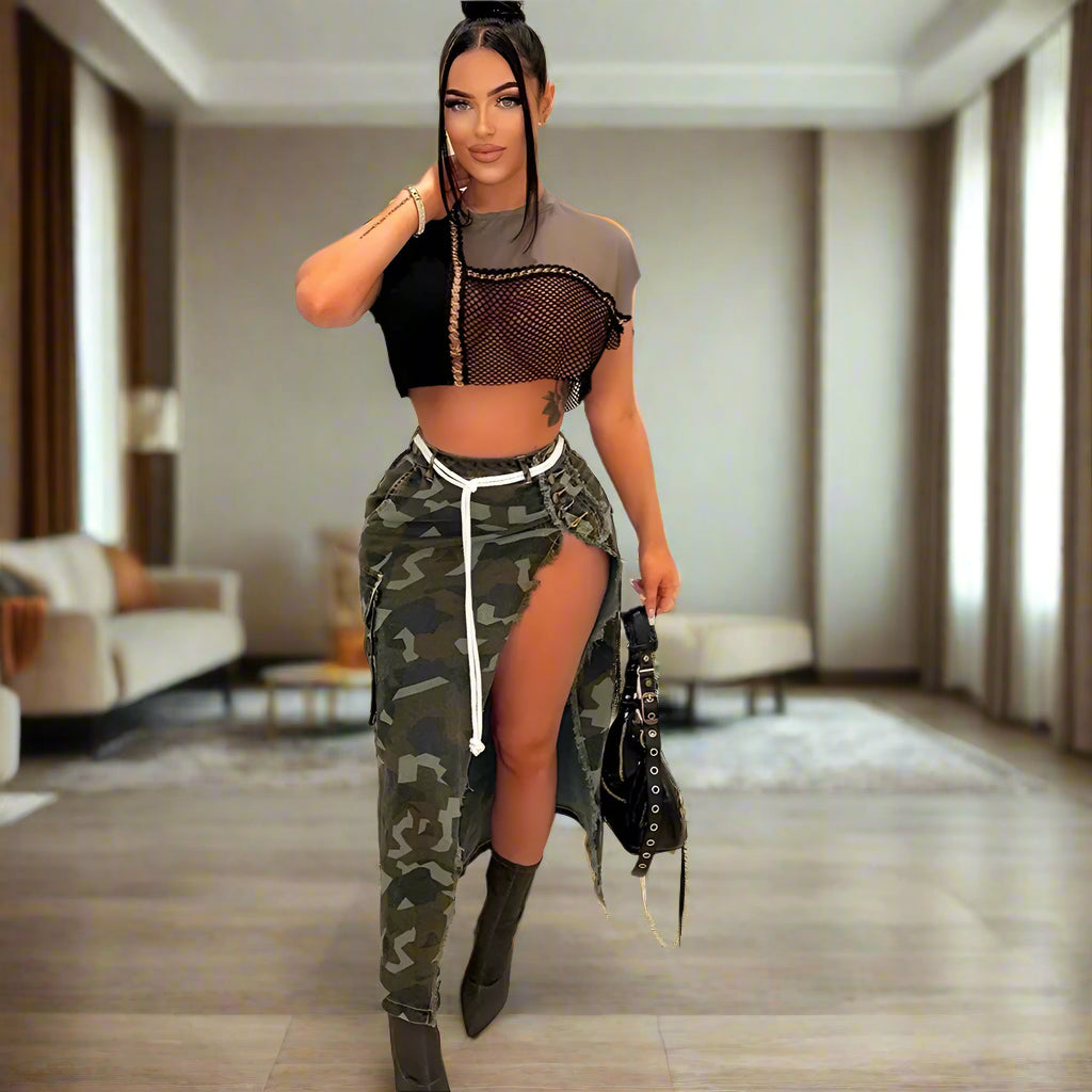 Melissa High Split Camo Skirt