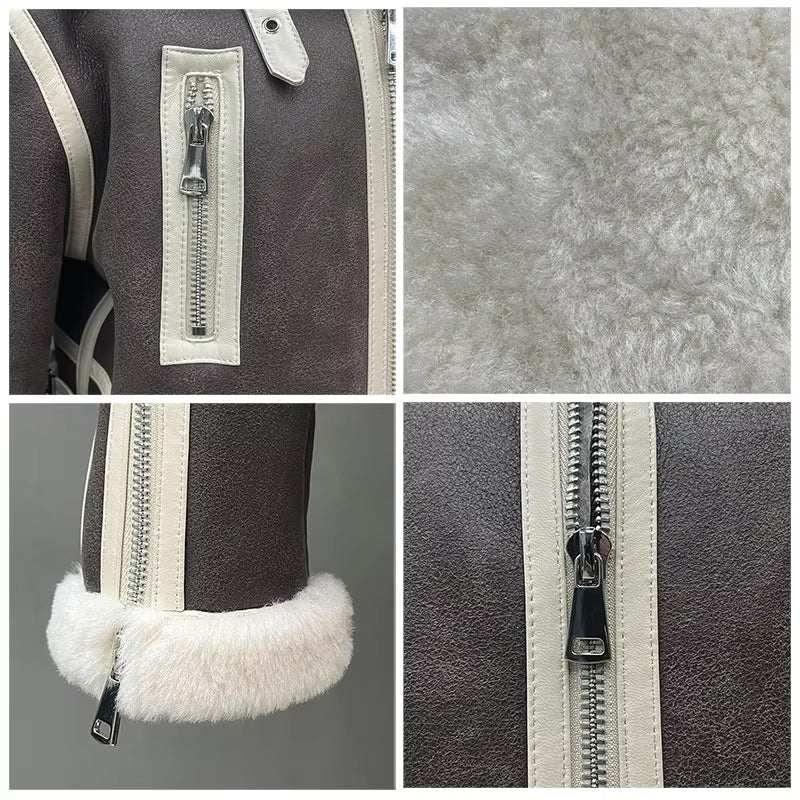 Monica - Brown Leather Shearling Jacket