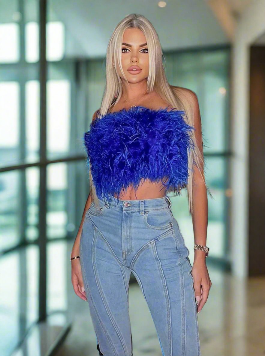 Trina - Sleeveless Bustier Ostrich Feather Top