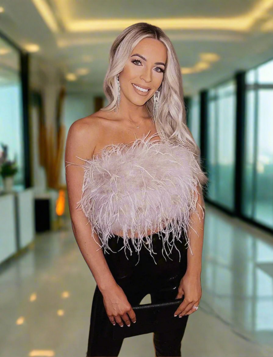 Trina - Sleeveless Bustier Ostrich Feather Top