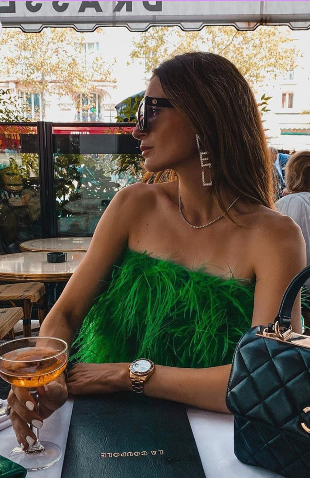 Trina - Sleeveless Bustier Ostrich Feather Top