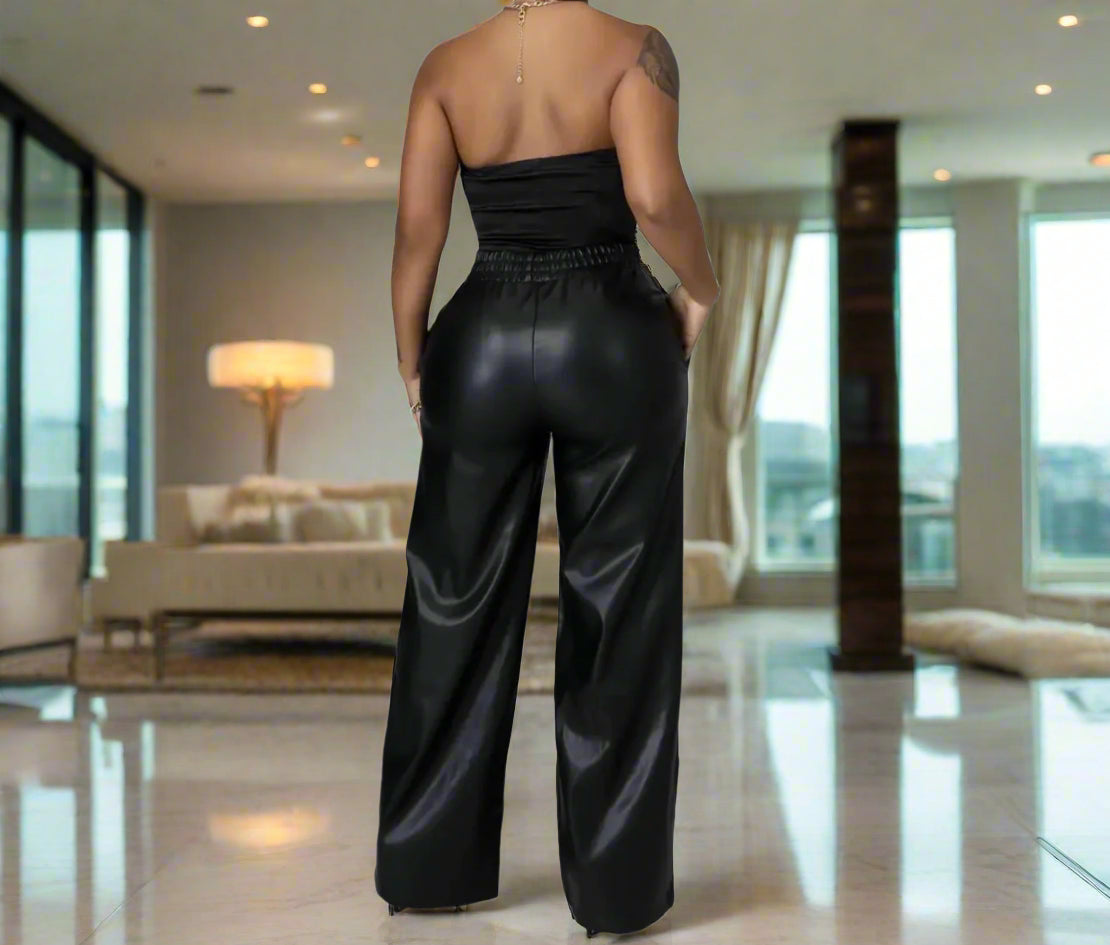Evelyn Wide Leg Faux Leather Pant