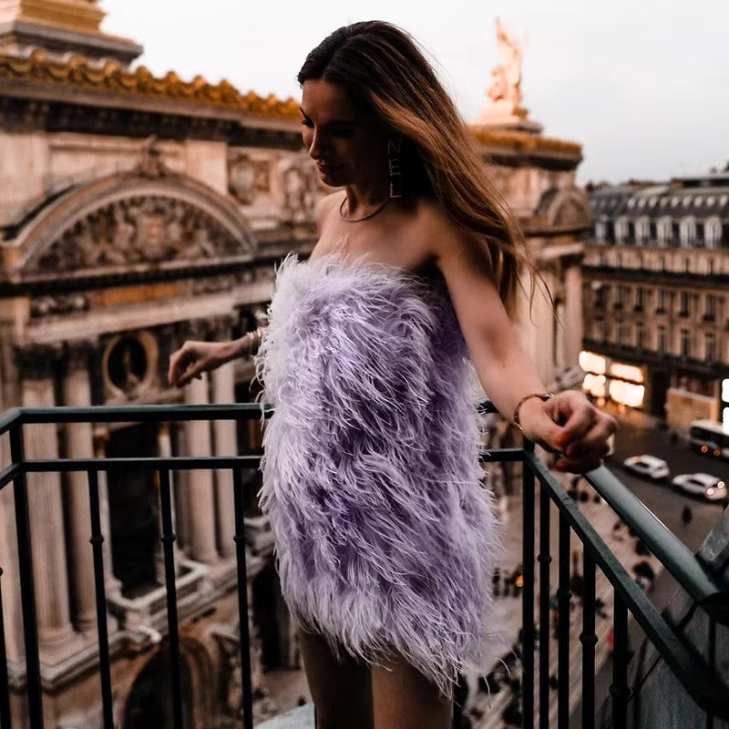 Kia - Strapless Ostrich Feather Dress