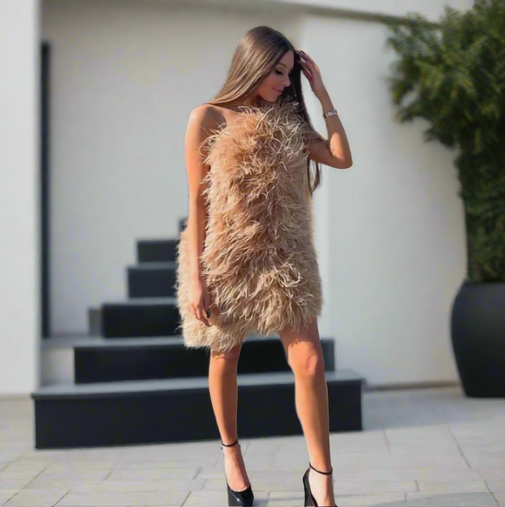 Kia - Strapless Ostrich Feather Dress