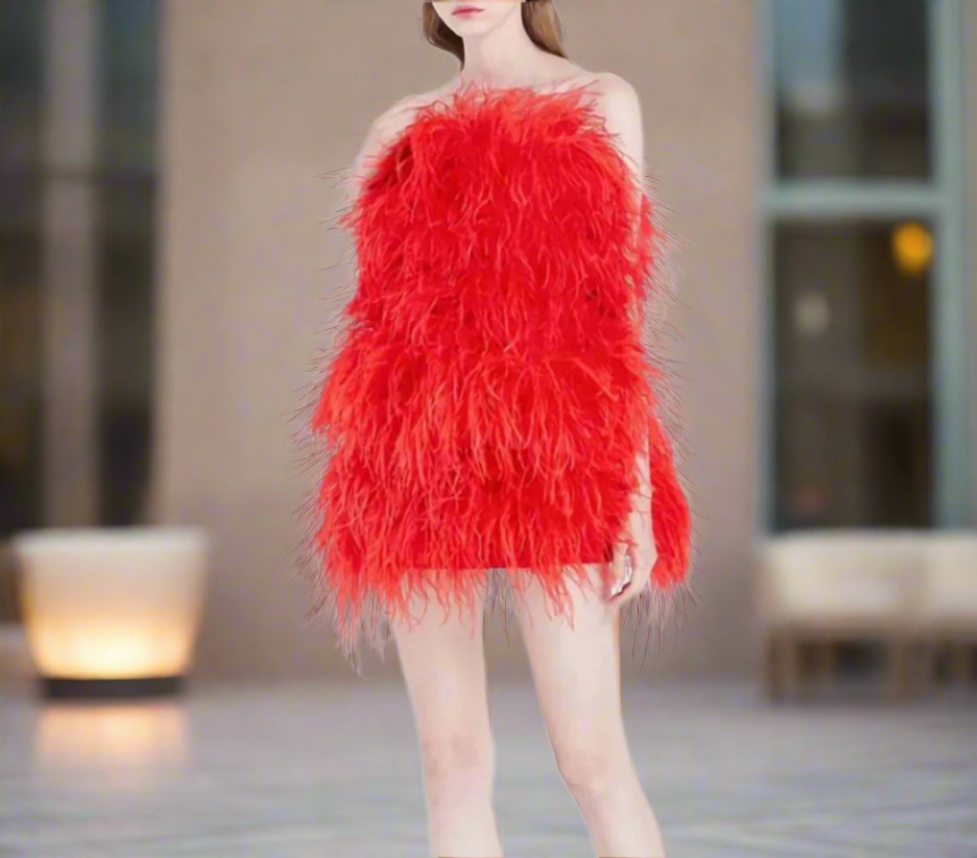 Kia - Strapless Ostrich Feather Dress